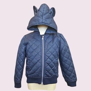H&M Kids Quilted Bomber Jacket Size 4-5 Navy Blue w/ Sparkle Ears